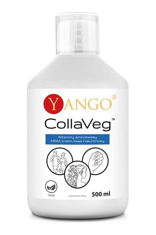 Yango CollaVeg 500 ml, vegan supplement with vitamins, amino acids, MSM, promotes collagen production and skin health.