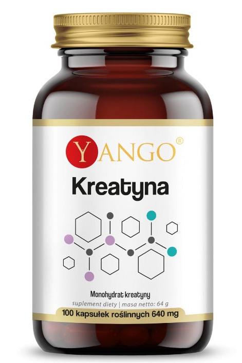 Yango Creatine supplement bottle with 100 vegan capsules for increased muscle strength and endurance.