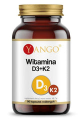 Yango D3 + K2 supplement bottle containing 90 capsules for bone and immune health.