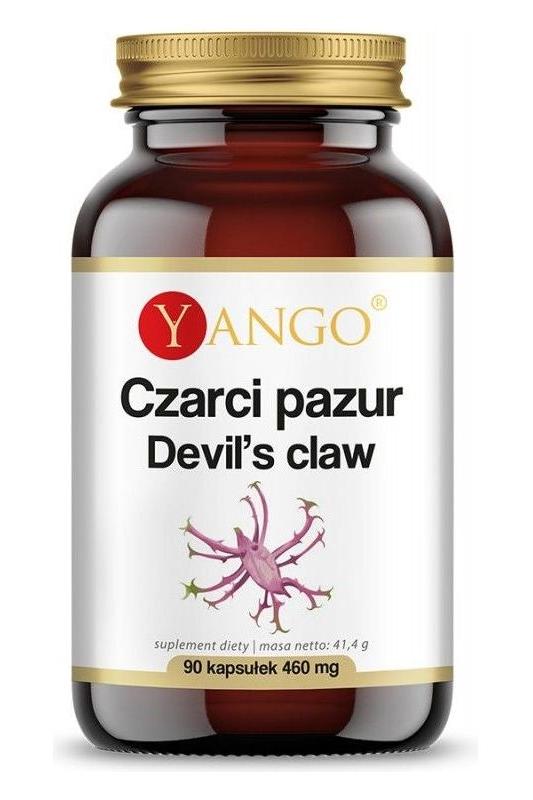 Yango Devil's Claw supplement bottle, 90 capsules for joint and digestive support.
