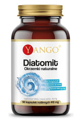 Yango Diatomite supplement bottle, natural diatomaceous earth, 90 capsules for digestion and skin health.