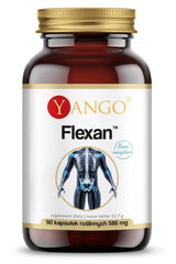 Yango Flexan™ supplement bottle with 90 capsules for joint, bone, and cartilage support.