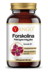 Yango Forskolin dietary supplement bottle with 90 vegetarian capsules for weight management and fat metabolism.
