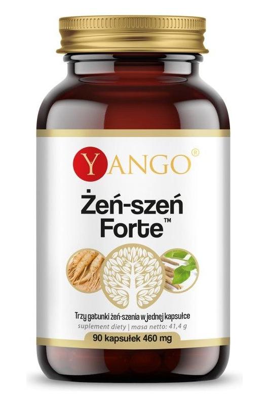 Yango Ginseng Forte supplement bottle with 90 capsules, promoting energy, vitality, and immune support.