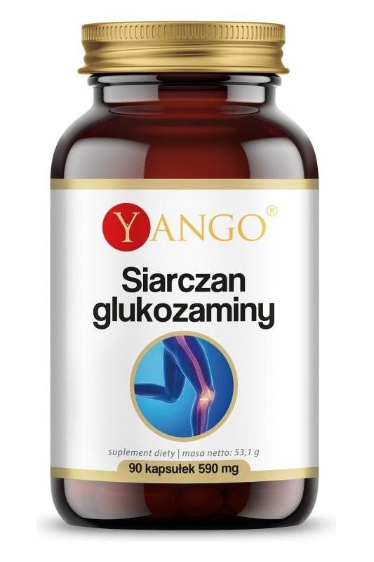 Yango Glucosamine supplement bottle with 90 vegetarian capsules for joint health support.