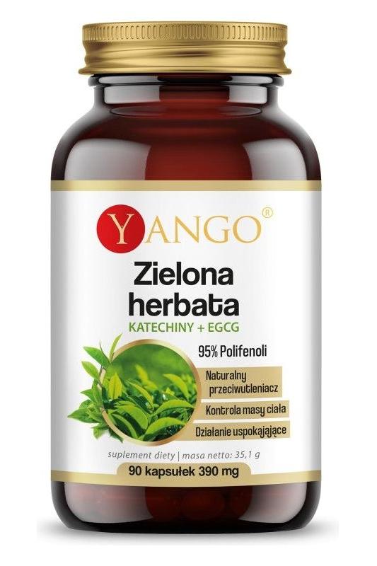 Yango Green Tea extract supplement with 95% polyphenols, 90 capsules for weight management and antioxidant support.