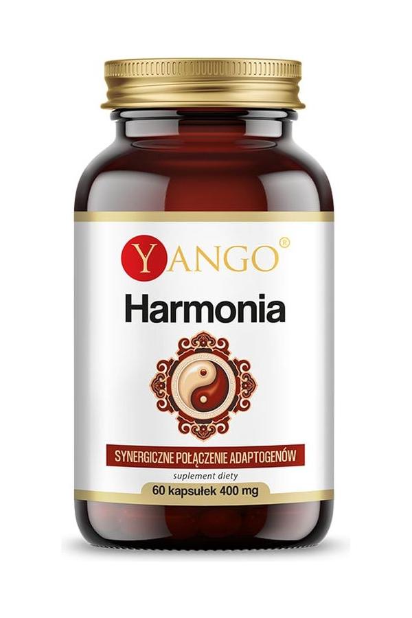 Yango Harmonia supplement bottle with 60 capsules for stress relief and improved focus.
