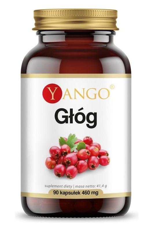 Yango Hawthorn Extract bottle with 90 capsules for digestion support and improved circulation.