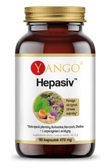 Yango Hepasiv bottle with 90 capsules for liver health support and detoxification processes.