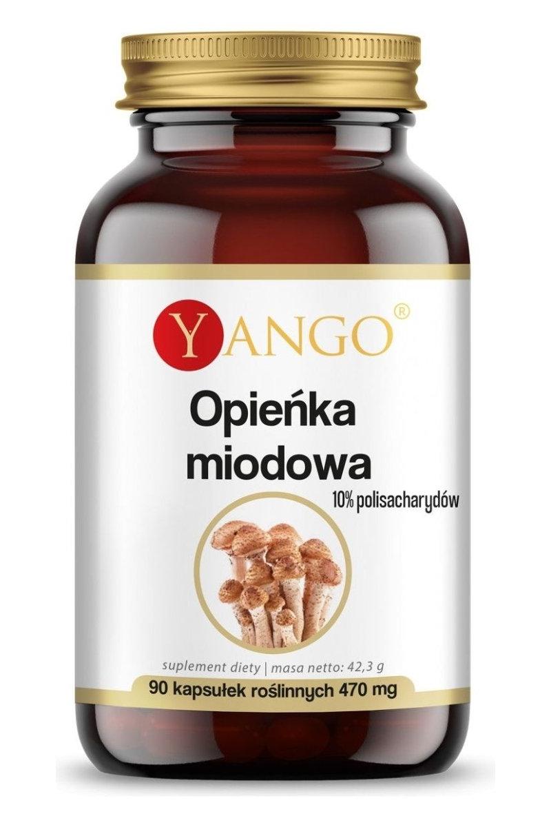 Yango Honeycress supplement bottle with 90 caps, featuring polysaccharides from honey mushrooms.