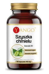 Yango Hop Cones Extracts bottle with 60 capsules for calming sleep and digestive support.