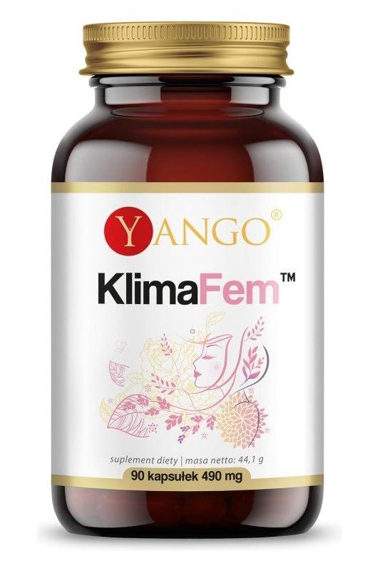 Yango Klimafem supplement bottle with 90 capsules for menopausal support.