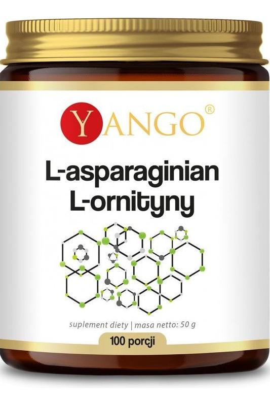 Yango L-Ornithine L-Aspartate dietary supplement jar, 50 g, supporting liver function and muscle recovery.