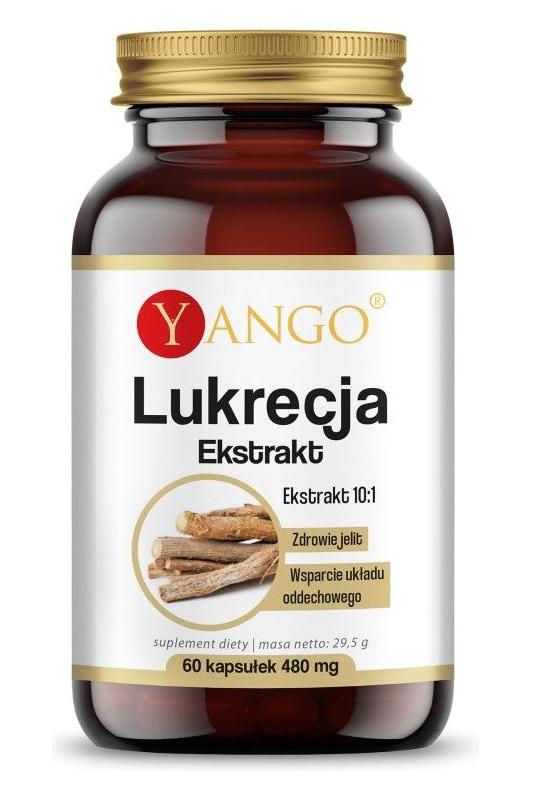 Yango Liquorice 10:1 Extract in a bottle, 60 capsules for digestive and joint health support.