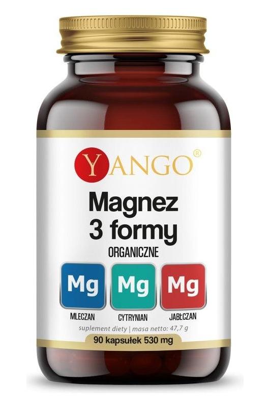 Yango Magnesium 3 Forms 90 Caps bottle, dietary supplement with three organic magnesium forms.