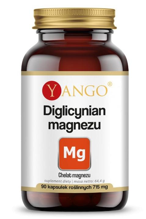 YANGO Magnesium Bisglycinate supplement in a brown bottle, 90 capsules for muscle and nerve support.