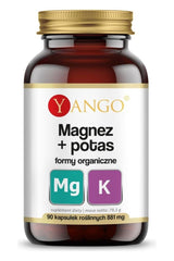 Yango Magnesium + Potassium supplement bottle, 90 capsules for dietary support of essential minerals.