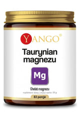 Yango Magnesium Taurate supplement jar with 50g of powder for dietary use, supporting magnesium levels.