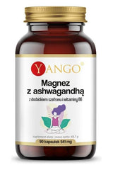 Yango Magnesium with Ashwagandha, Saffron, and Vitamin B6 supplement bottle, 90 capsules.