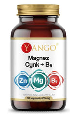 Yango Magnesium, Zinc, B6 supplement bottle with 90 capsules for enhanced immunity and nerve support.