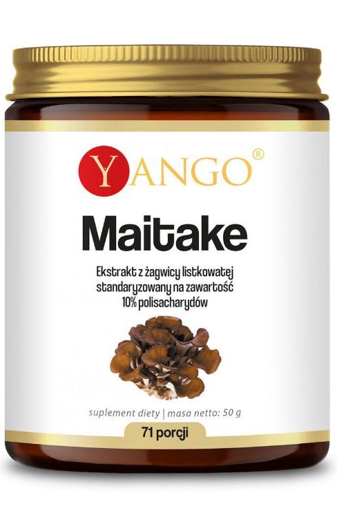 Yango Maitake Extract jar, 50g, 10% polysaccharides for immune support and dietary supplement.