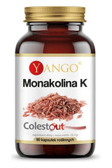 Yango Monacolin K supplement bottle, 90 vegetarian capsules for maintaining healthy cholesterol levels.