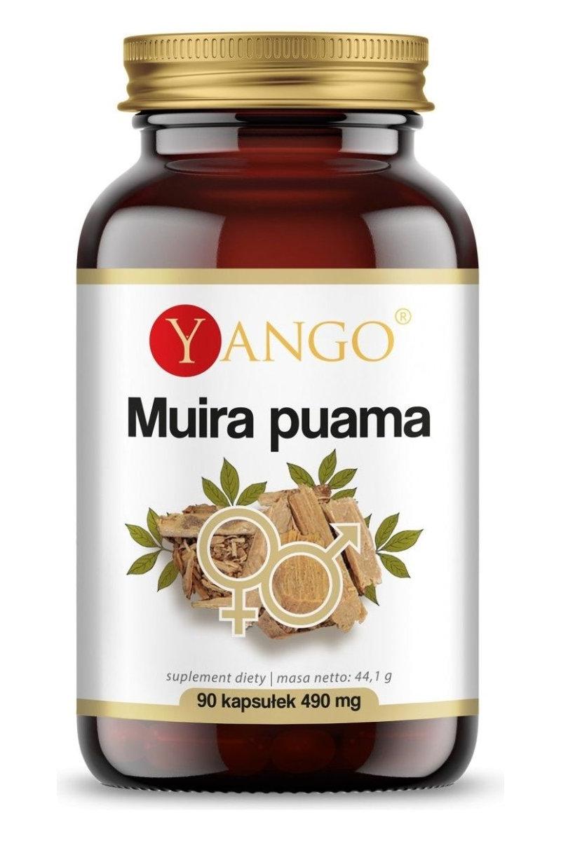 Yango Muira Puama supplement bottle, 90 capsules, supports physical fitness and mental health.