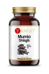 Yango Mumio Shilajit dietary supplement bottle, 90 capsules, promoting health and well-being.