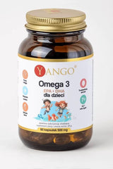 Yango Omega 3 for Kids EPA DHA 60 capsules bottle, supporting brain health and development with strawberry flavor.