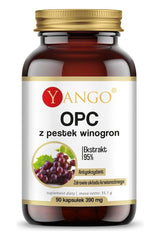 Yango OPC Form Grape Seed supplement bottle with 90 vegan capsules and 95% antioxidants from grape seeds.