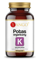 Yango Organic Potassium supplement bottle with 90 capsules for electrolyte balance and heart health.