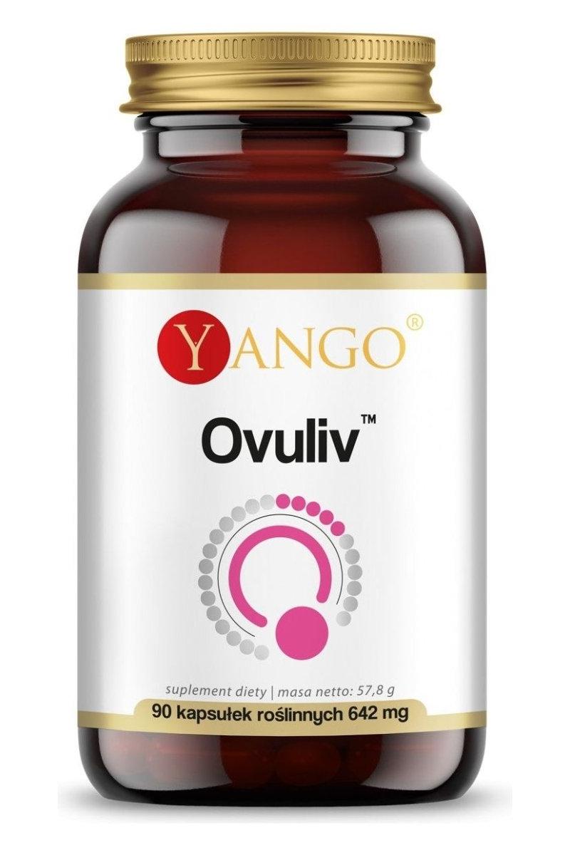 Yango Ovuliv dietary supplement bottle containing 90 capsules for women's natural health support.