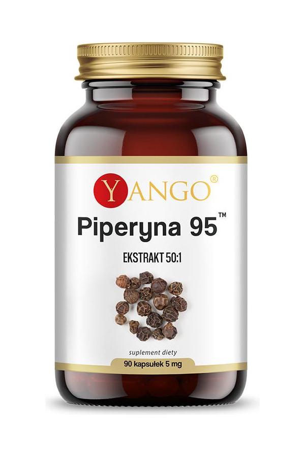 Yango Piperyna 95 supplement jar with 90 vegetarian capsules, featuring black pepper extract for high bioavailability.