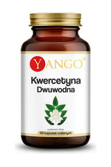 Yango Kwercetyna Dwu wodna supplement bottle with 120 vegan capsules for antioxidant support.