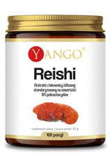 Yango Reishi extract 10% polysaccharides in a 50g jar, promoting immune support and general wellness.