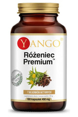 Yango Rhodiola Premium dietary supplement bottle, 100 capsules, promoting stress resilience and improving sleep quality.
