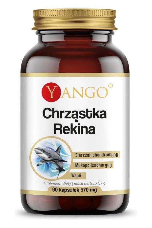 Yango Shark Cartilage supplement bottle, 90 capsules, supports bone and joint health.