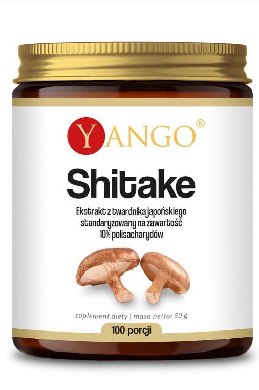 Yango Shiitake Extract jar with 10% polysaccharides, 50g, natural vegan dietary supplement.