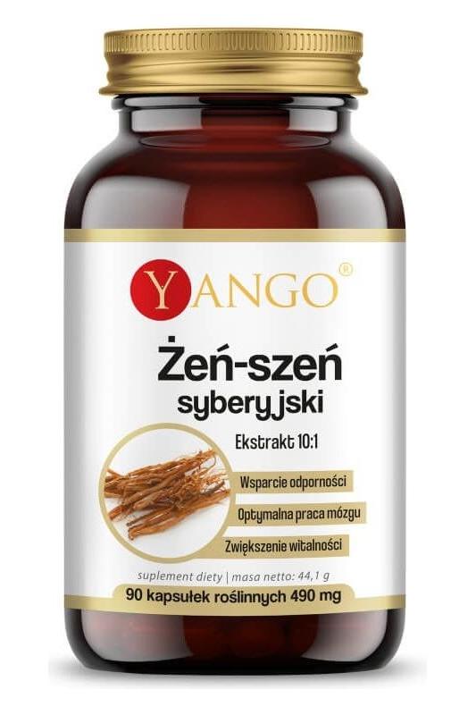 Yango Siberian Ginseng supplement with 90 vegetable capsules for immune support and brain function boost.