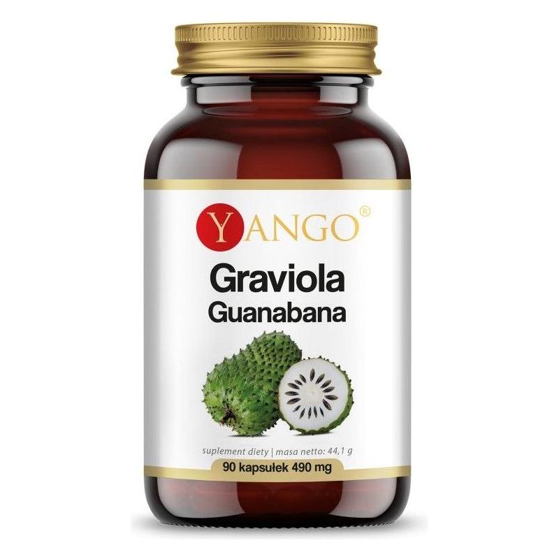 Yango Graviola Guanabana supplement bottle containing 90 capsules for immune support and antioxidants.