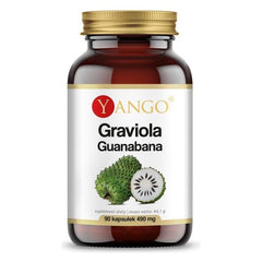 Yango Graviola Guanabana supplement bottle containing 90 capsules for immune support and antioxidants.