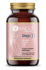 Yango Pregna Step 1 supplement for pregnancy, featuring vitamins and minerals for future mothers, 60 capsules.