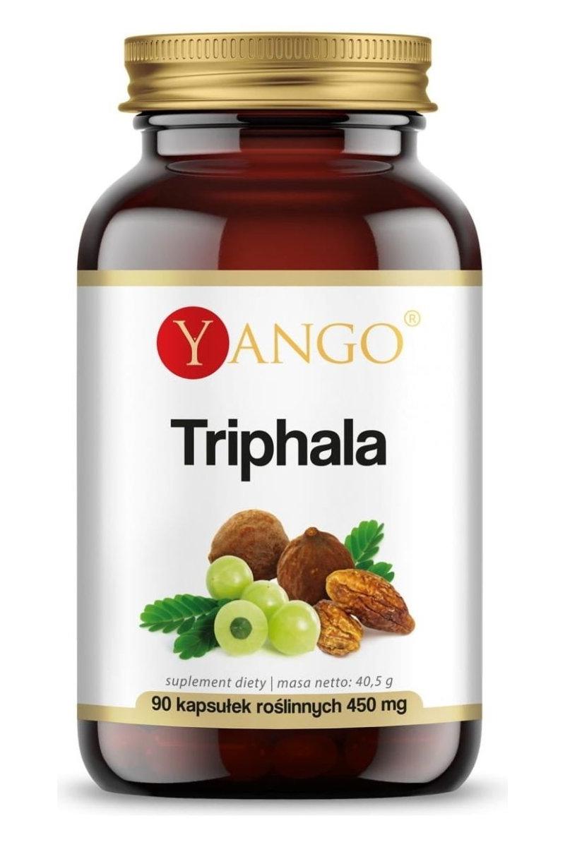 Yango Triphala extract bottle with 90 vegetarian capsules for digestive health support.