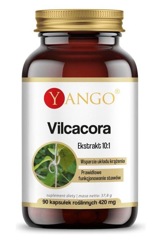 Yango Vilcacora supplement bottle, 90 capsules, supports immune system and joint function.