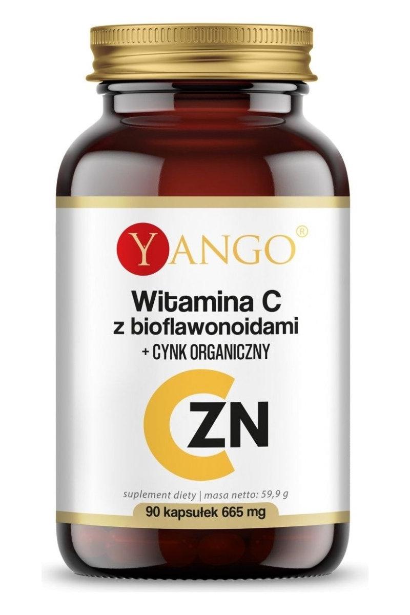 Yango Vitamin C with Bioflavonoids and Organic Zinc, 90 capsules for immune support and skin health.