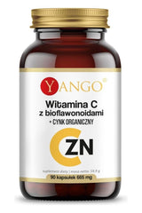 Yango Vitamin C with Bioflavonoids and Organic Zinc, 90 capsules for immune support and skin health.