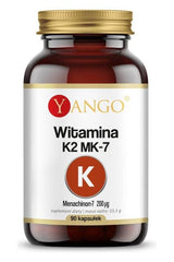 Yango Vitamin K2 MK-7 supplement bottle containing 90 capsules for blood coagulation and bone health.
