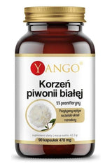 Yango White Peony Root supplement bottle with 5% Paeniflorin, 90 vegetarian capsules for heart health.