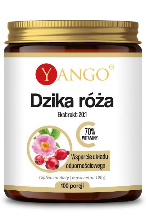 Yango Wild Rose extract jar, 100g, 70% vitamin C for immune support and antioxidant benefits.