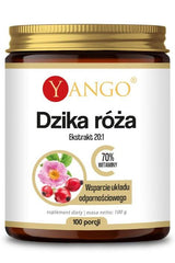Yango Wild Rose extract jar, 100g, 70% vitamin C for immune support and antioxidant benefits.